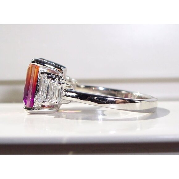 925 STERLING SILVER Emerald Cut Gradient Cubic Zirconia Ring - Picture 10 of 16